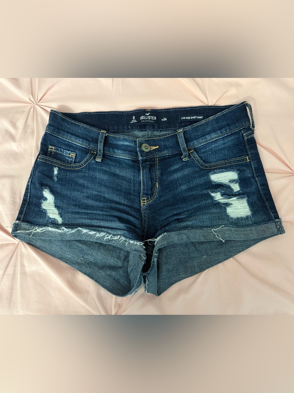 Hollister Dark Blue Distressed Low-Rise Denim Shorts